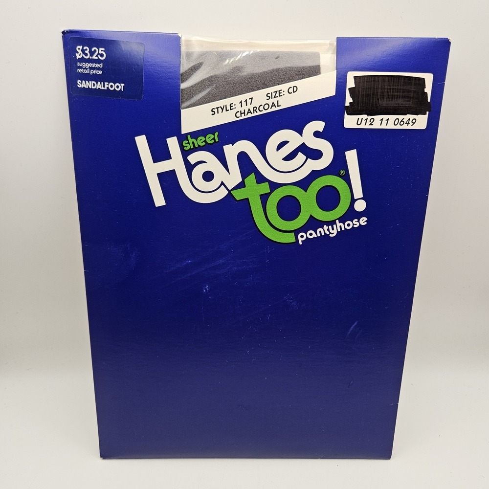 Hanes Too! Sandalfoot Sheer Nylon Pantyhose Charcoal 117 Comfort USA Size CD